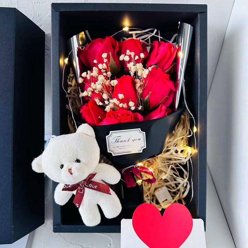 Festival Gifts Christmas Valentine's Day Rose Soap Flower Dried Flower Mixed Bouquet Gift Box For Girlfriend's Birthday Gift LED Light Bouquet Gift