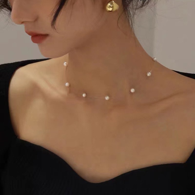 Versatile pearl clavicle necklace for women summer thin simple light luxury niche temperament decorative neck necklace