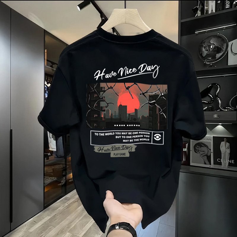 Men's Clothing Heavy Cotton Short Sleeved T Shirt Casual Trend Men and Women Summer Ins White Round Neck Top Trendy Versatile Men's Half Sleeve