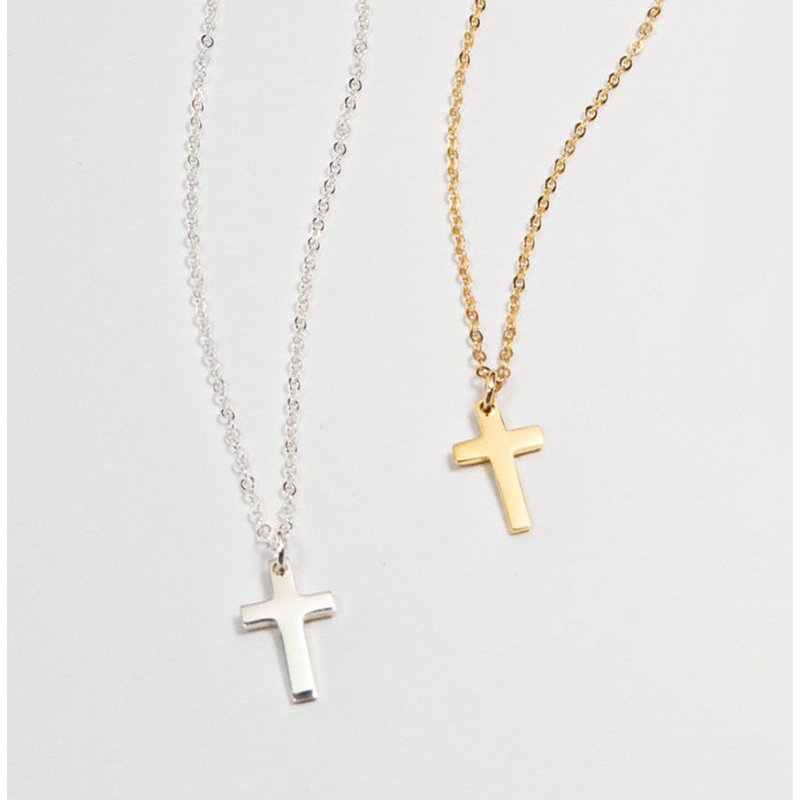 Collier croix en or sur argent pour femme Petit pendentif croix en acier inoxydable sur chaîne de 18 pouces pour hommes et femmes