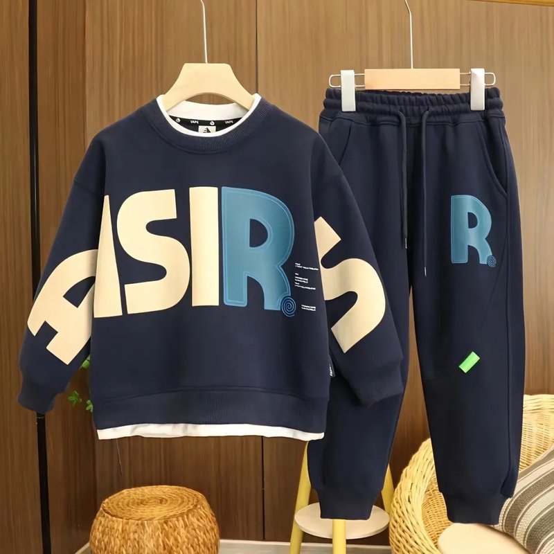 Mother & Kids Teenage And Guys Boys Autumn Suit 2025 New Printed Letter Sweatshirt Spring And Autumn Sports Internet Celebrity Trend Two Piece Set