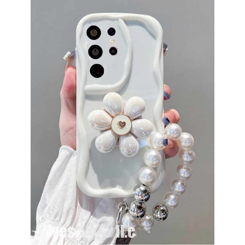 Ins Vintage Flower Holder Wrist Chain Case Samsung A54 A53 A52 A50 A73 A72 A33 A22 A14 Soft Cover For S23 Ultra S22