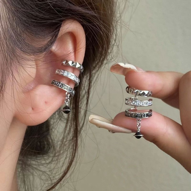 Women's Earrings three-layer color matching high-end ear bone clip niche light luxury versatile simple earrings women's new pierced ear clip