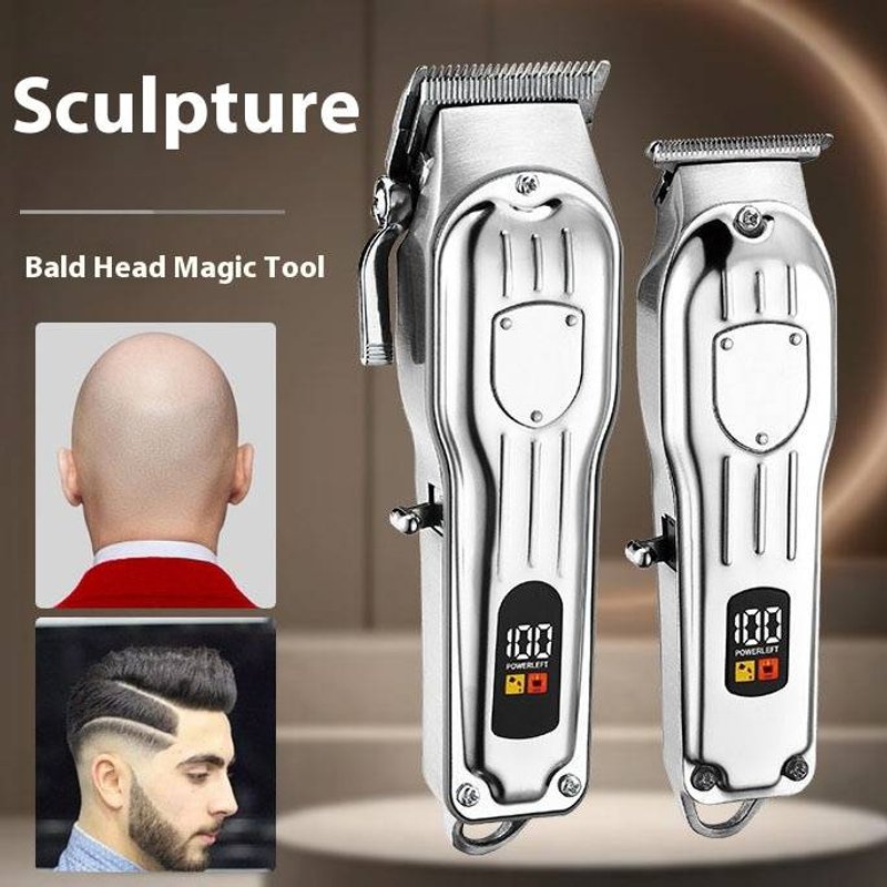 Professional Metal Hair Clipper Kit - LCD Display Cordless Trimmer For Men & Women