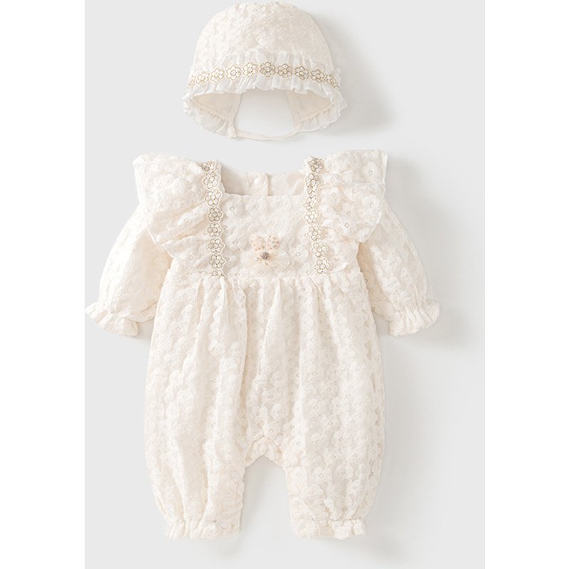 Baby Clothes Spring And Autumn Dress Girl Baby Flowers Lace Long-sleeved Onesie Newborn Autumn Clothing Crawl Suit