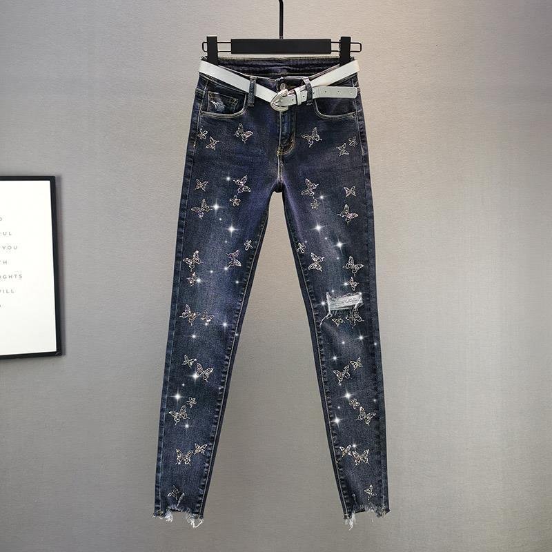 Women's Clothing New Style Fashion High Waist Slim Fit Skinny Hot Diamond Cotton Elastic Small Feet Lead