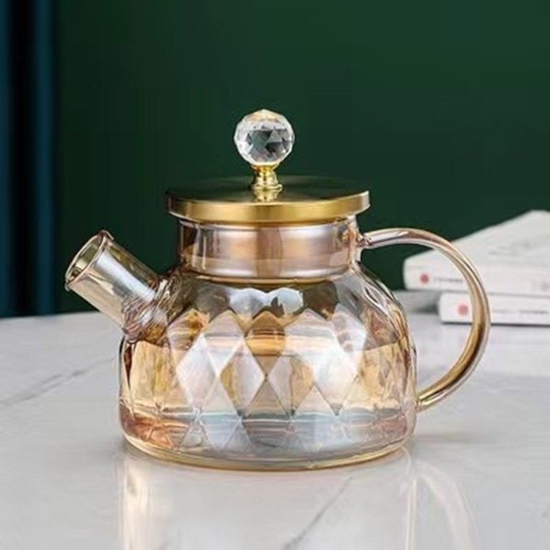 Water bottles Set 1000ml 1800ml French Amber Color Diamond Kawaii Teapot Kettle Cup Thermal Pots Set Gift Kitchen Accessories