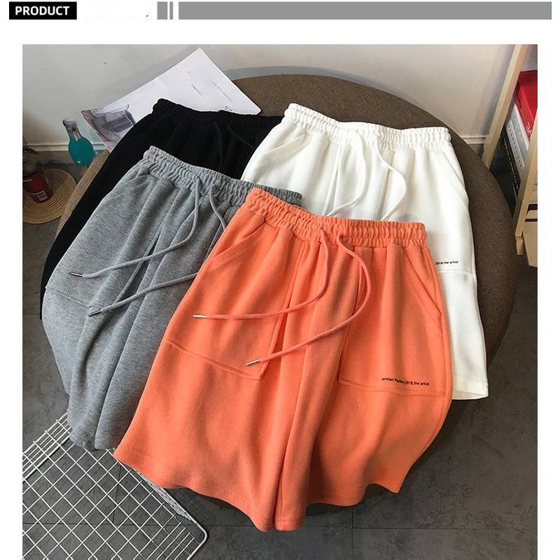 Women's Clothing Simple Letter Print Casual Shorts Women's Summer New Loose Casual Versatile Slim Wide Leg Hot Pants Black And White