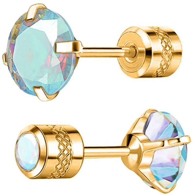 1 Pair 4mm-8mm AB Diamond Laser Sparkling Zircon Stud Earrings Elegant Minimalist Style Stainless Steel Screw-in Ear Jewelry Daily Casual