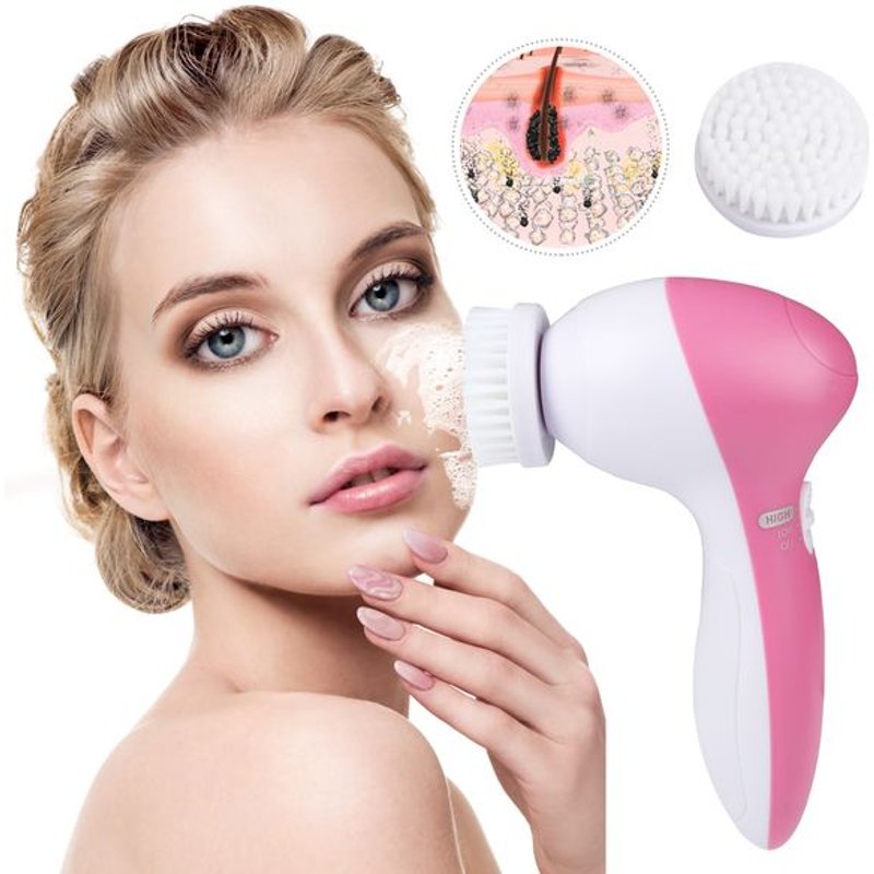 Facial Cleansing Brush Waterproof Face Spin Cleaning Brush With 5 Brush Heads