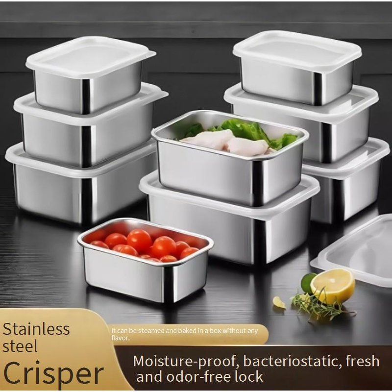 Stainless Steel Fresh Keeping Box Household Refrigerator Food Sealed Storage Box Food Grade Lunch Box With Lid Picnic Lunch Box