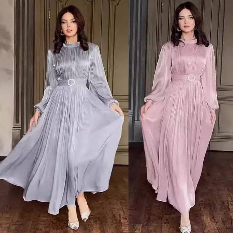 Muslim Celebrity Same Style Fashion Round Neck Organza Lantern Sleeves Long Sleeves Modify Body Retro Vintage