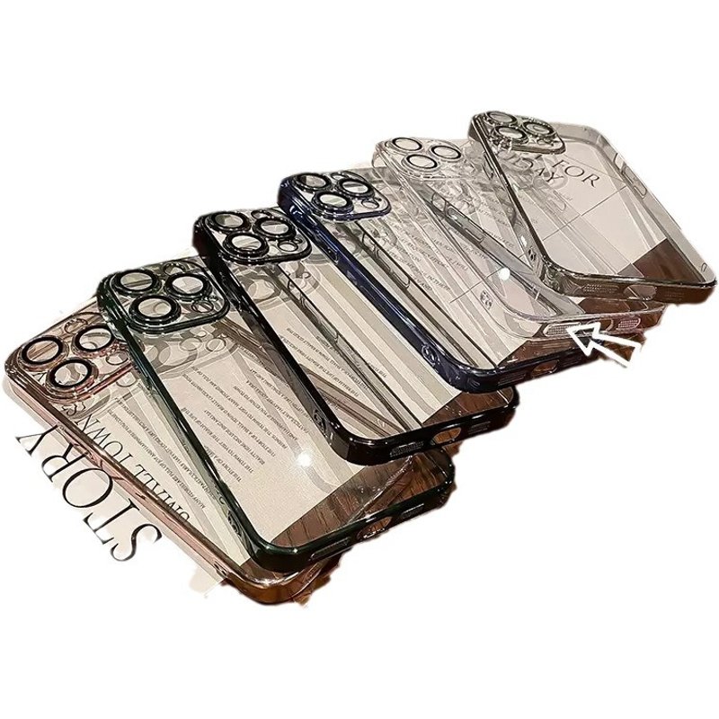 Suitable For IPhone 16 Pro Mobile Phone Case Hard Shell Electroplating Transparent Aple 14 Protective Cover With Built In Glass Lens Film