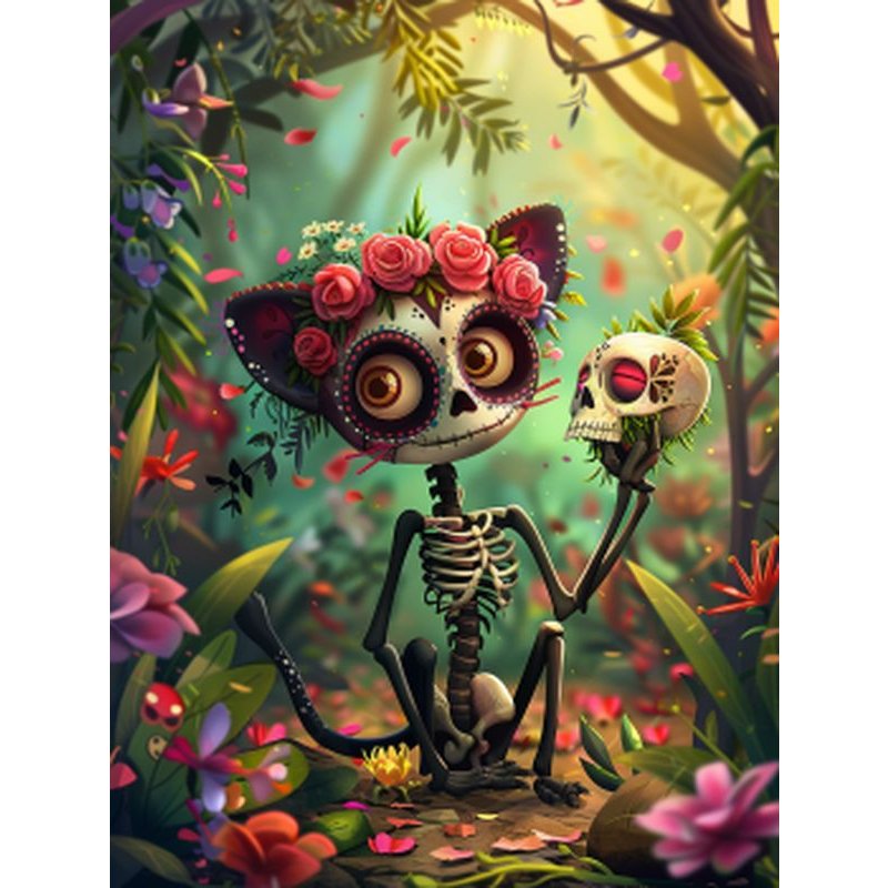 PhotoCustom 5d Round Diamond Embroidery Halloween Skeleton Monster Art Painting Mosaic Handmade Gift