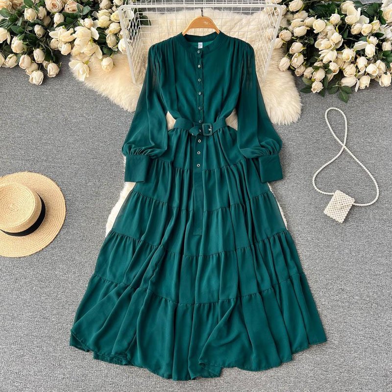 Women's Clothing Chiffon Vintage Waist Slimming A-line Skirt
