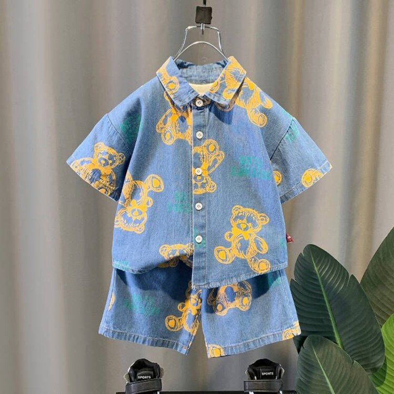 Kids’ Clothing Boys Summer Denim Short Sleeved Shirt Suit Two Piece Set Children's Clothing Trendy And Handsome Clothes