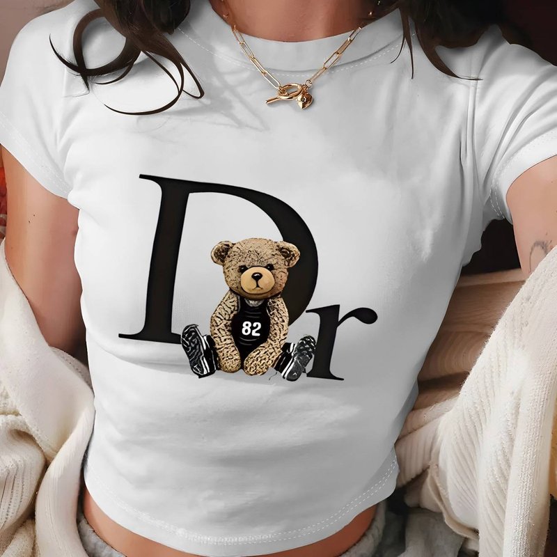 D" Letter Graphic Cotton T-Shirt For Women - Soft Relaxed Fit Short Sleeve Tee With Stylish Print