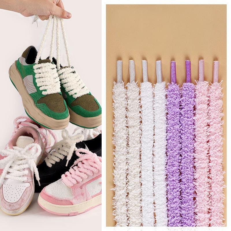 Fuzzy Round Shoelaces – Plush 0.9cm Thick Laces For Sneakers/Boots (6 Colors/2 Lengths)