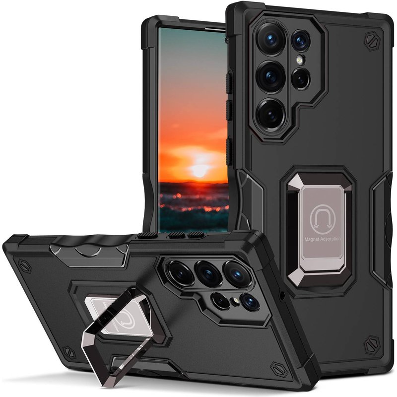 Shockproof Armor Bumper Case For Samsung Galaxy S21 S22 S23 S24 Ultra S23FE S21FE S20FE S23Plus S24Plus Finger Holder Magnetic Metal Ring Cover