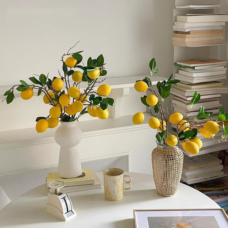 Ins Style Simulated Lemon Fruit Branches Living Room Flower Arrangement Soft Decoration Flower Art Simulated Green Plants High End Sense Lifelike