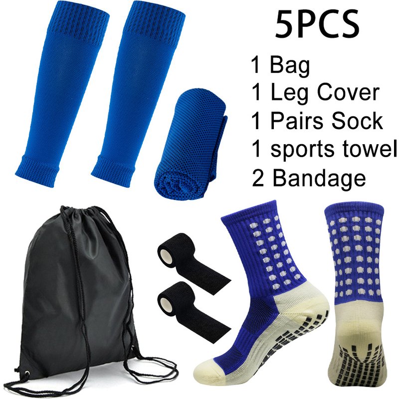 5pcs/set Sports Equipment Football Socks Non Slip Sports Socks Cold Towel Socks Knee Pads Bandages Outdoor Sports Backpack