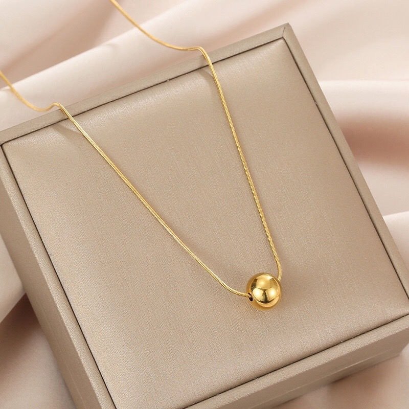Stainless Steel Round Bead Pendant Necklace For Women Girls Gold Color Classic Simple Clavicle Chain Wedding Party Jewelry Gift