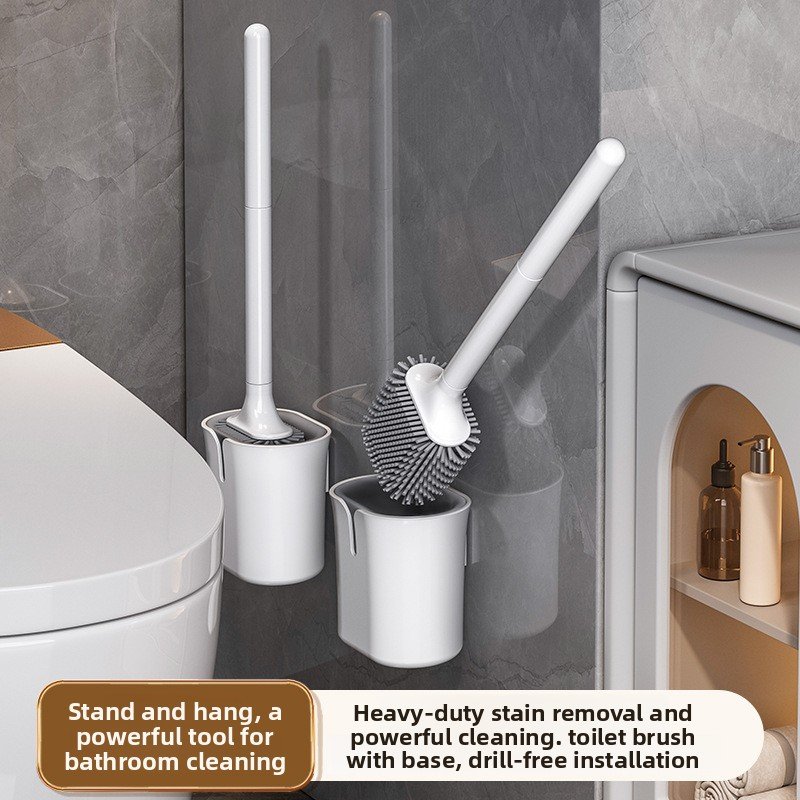 No Dead Angle Household No-Drill Toilet Brush Wall-Mounted Bathroom Silicone Set Cleaning Magic Tool
