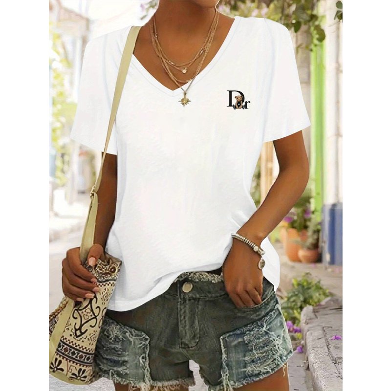 Women's Printed Short-Sleeve Tee - Breathable Round Neck Top For Spring & Summer Style-B