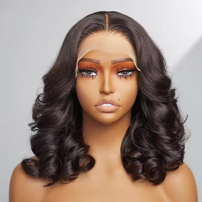 Natural Color Loose Wave Bob Wig Brazilian 100% Virgin Human Hair Wig Transparent Color Lace Front Closure Wig For Women