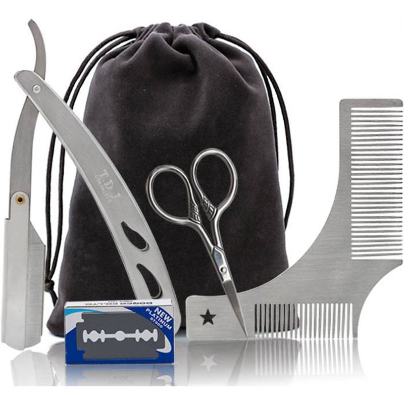 Men's trim set right Angle Mustache comb Vintage stainless steel razor Razor in stock
