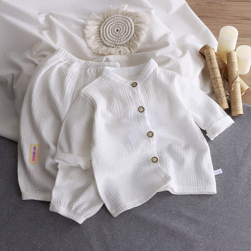 Kid's Clothing Children's stand up collar cotton gauze suit summer thin boys and girls pure cotton home clothes baby gauze air conditioning clothes