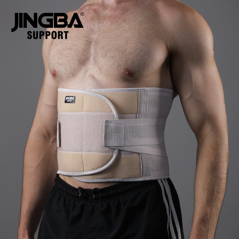 JINGBA Support Back Brace For Adults - Adjustable Waist Support Belt For Gym, Basketball, Running, Hiking & Cycling (Black, Grey, Khaki, M-XXL)