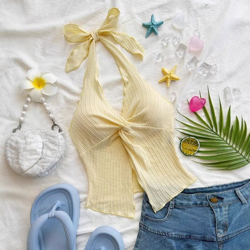 Y2K European American Solid Color Fashion Halter Neck Women's Top