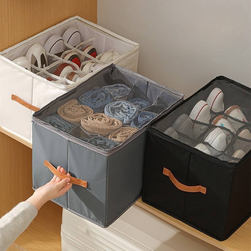 Family Organizer Foldable Fabric Shoe Storage Box Breathable Dustproof Organizer With Removable Washable Cover Adjustable Compartments