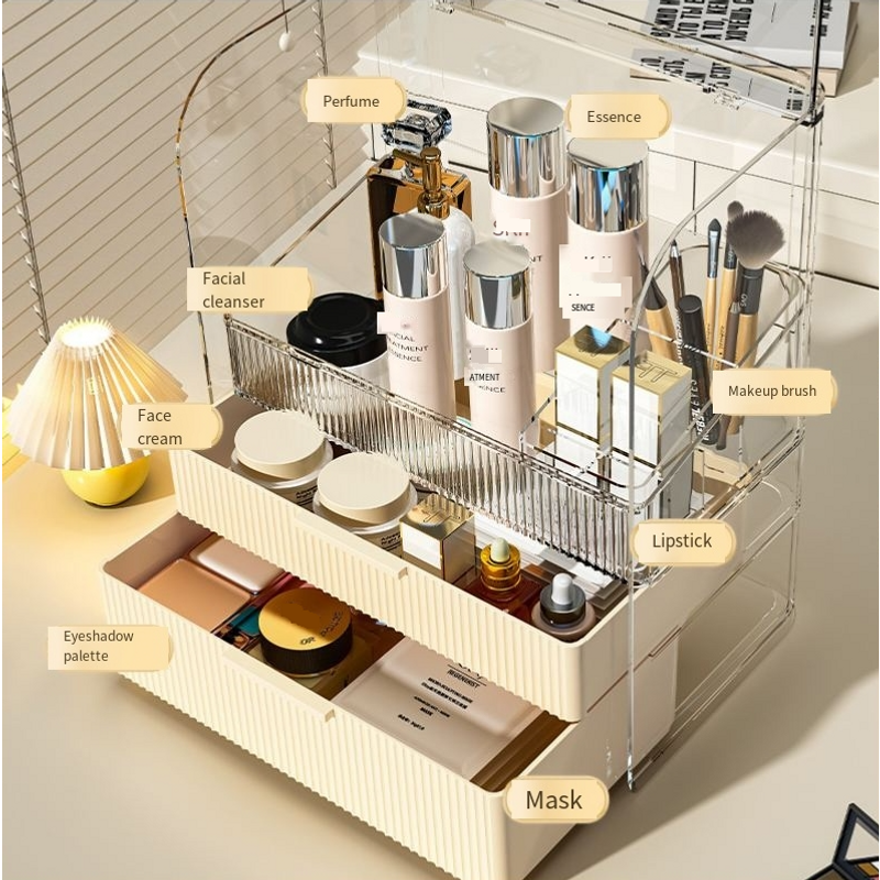 Desktop Drawer Style Cosmetics Storage Box Multi Layer High Grade Cream Style Lipstick Mask Lotion Dustproof Storage Basket