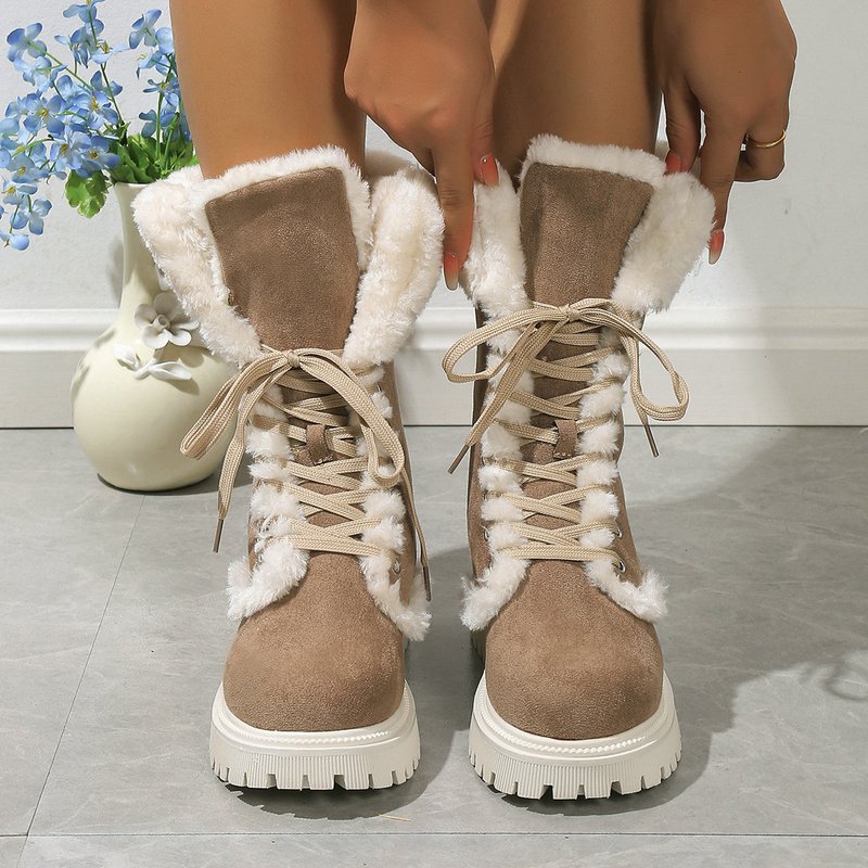 Women Ankle Boots Autumn Winter Short Boots Plus Size New Thick Soled Mid Calf Front Lace Up Snow Women S Martin Boots With Fleece And Thickened Cott