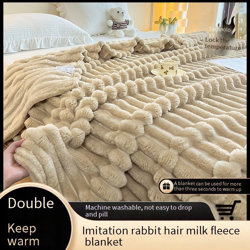 Rabbit Plush Thickened Encryption Large Striped Blanket Farai Plush Blanket Gift Cover Blanket