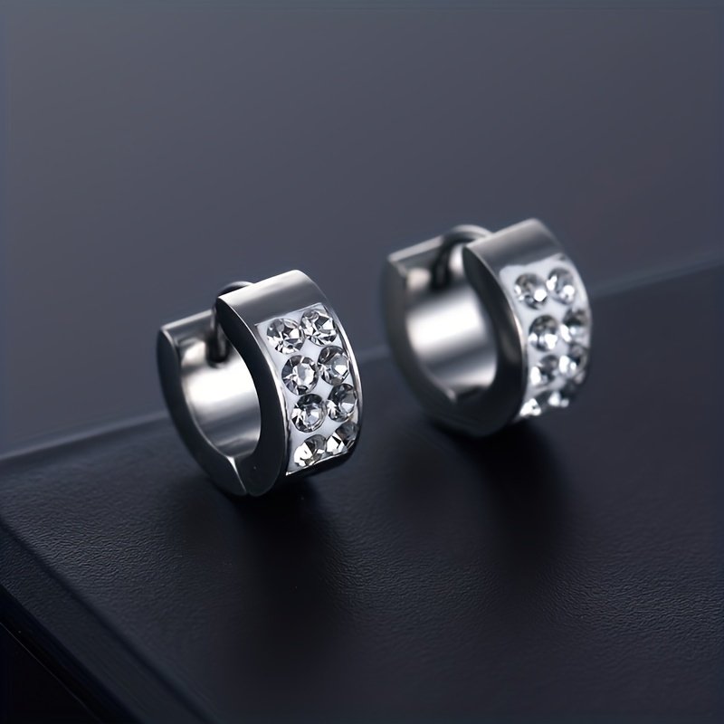 Only 1Pcs Fashion Stainless Steel Round Rhinestones Zircon Piercing Earrings For Men's Earrings Mud Ear Buckle New