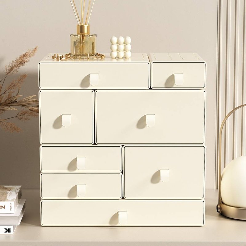 Modular Desktop Organizer With Drawers - Stackable Storage Box For Office/Desk (Multi-Layer, Transparent, Makeup & Stationery)