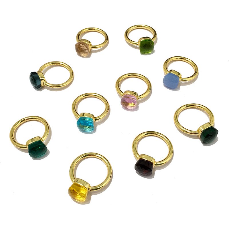 Faceted Geometric Copper Ring Multi-Color Crystal Mushroom Head Jewelry For Men And Women