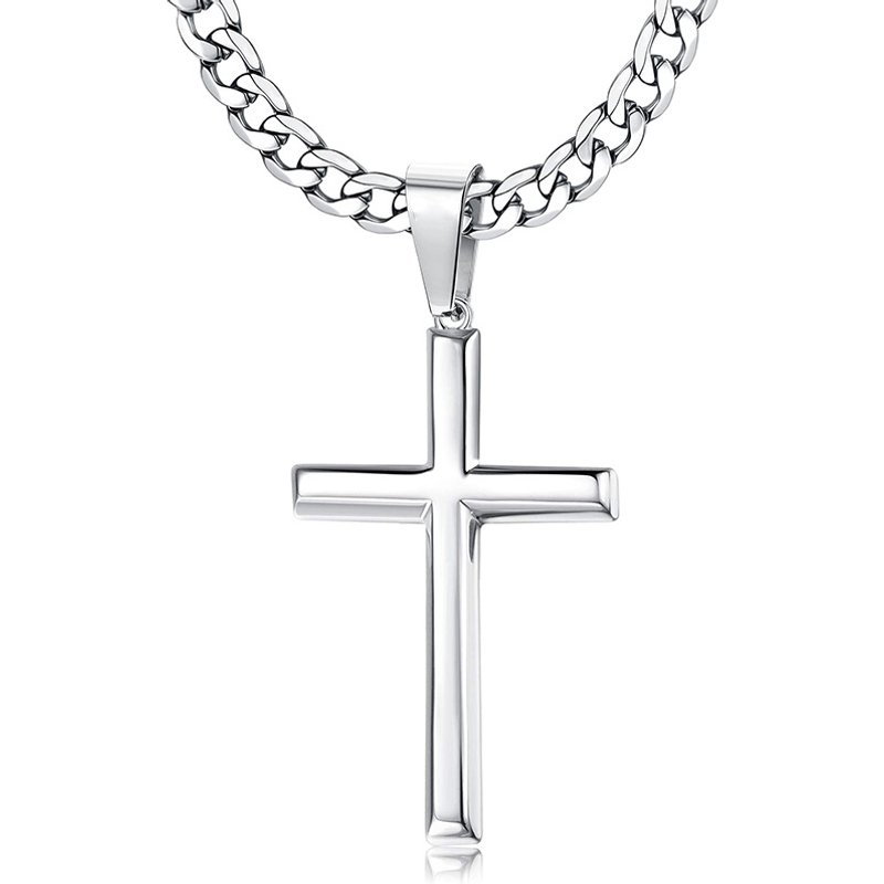 Bestselling Stainless Steel Cuban Link Chain Cross Pendant Necklace Trendy Men