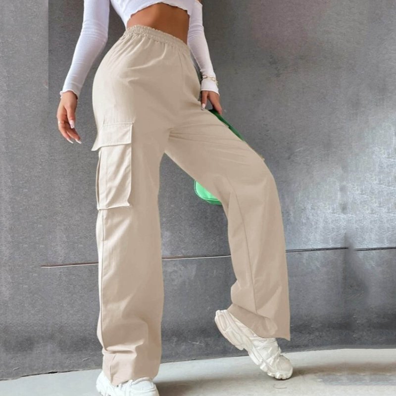 Women's Clothing Beltless High Waist Wide Leg Straight Loose Casual Trousers