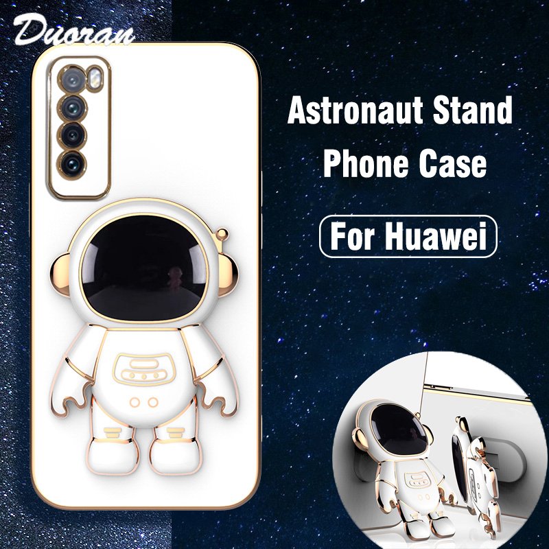 Luxury Astronaut Phone Stand Case For Huawei P50 Pro P40 P30 Lite P20 Mate 10 20 30 40 Y7 Y9 Prime 2019 Holder Etui Back
