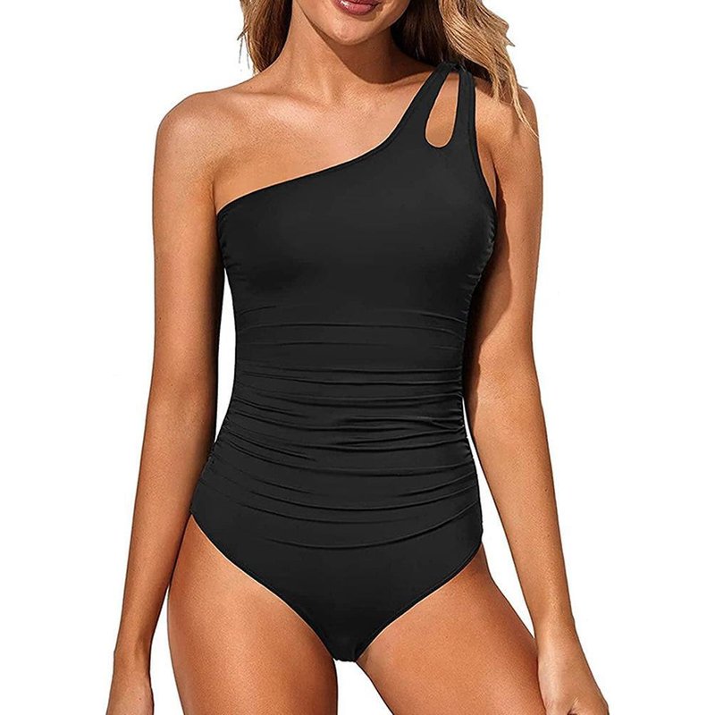 European And American One Shoulder One Piece Tight Swimsuit Female Sexy Solid Color Backless
