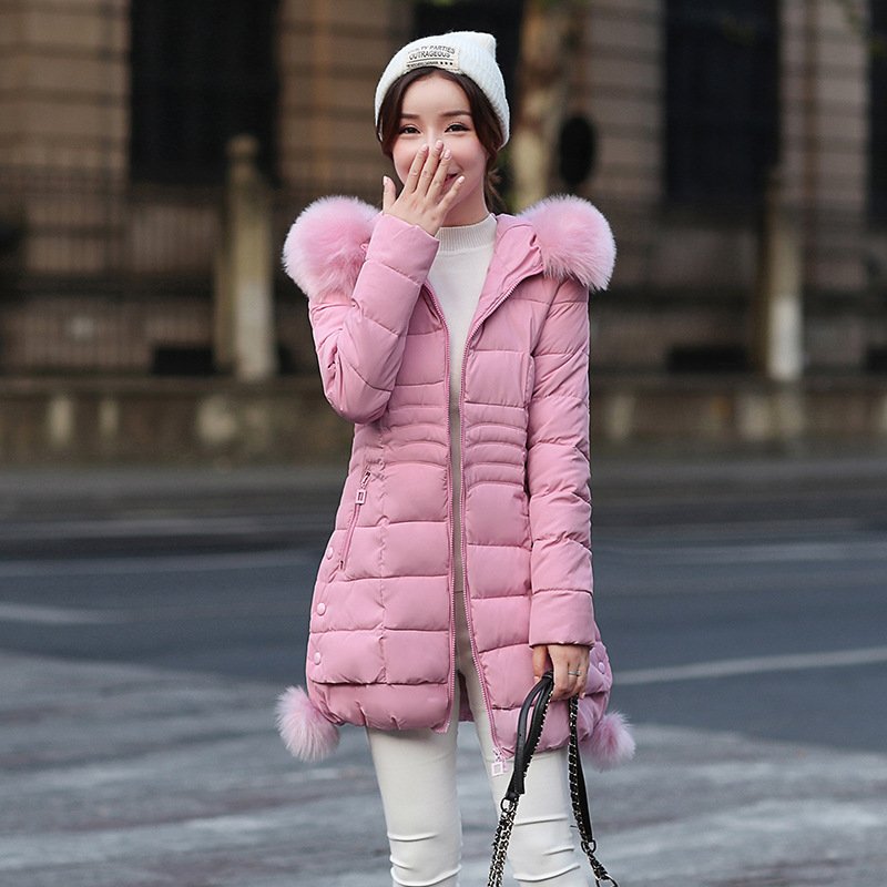 Women's Clothing Cotton padded Jacket Slim Fit Mid length Long sleeved Cotton padded Jacket Hooded Cotton padded Jacket