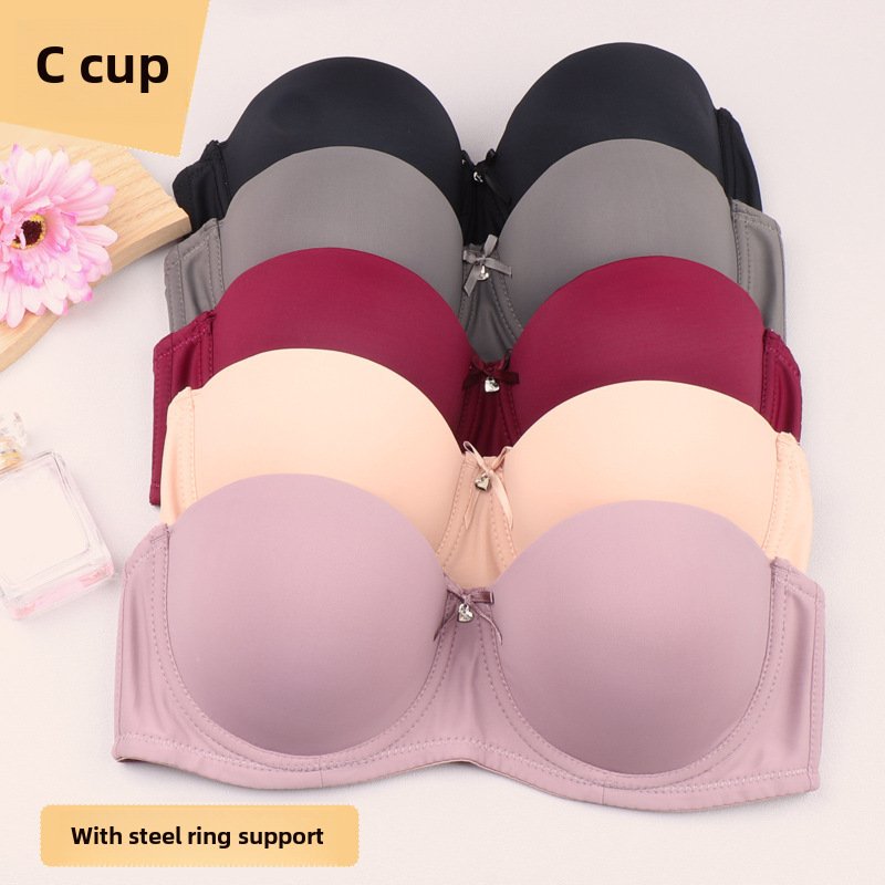 Cross-border half cup underwear women's bra solid color glossy steel ring push up top support bra sexy big chest small bra c cup