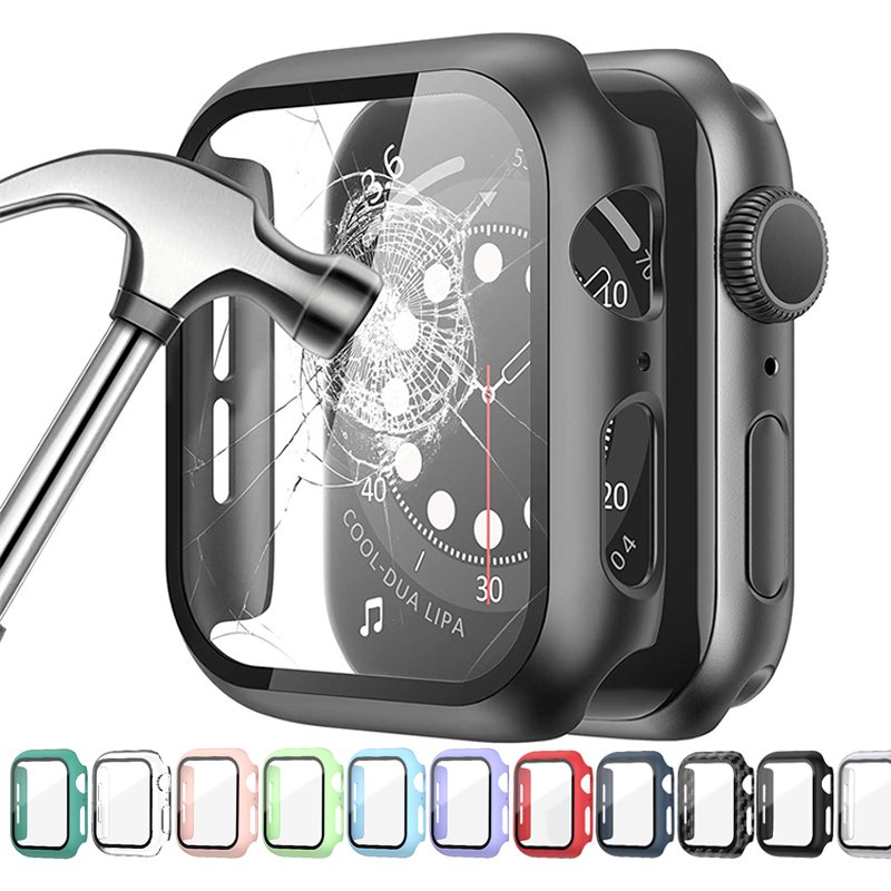 Tempered Glass+cover For Apple Watch 8 Case 41mm 45mm 42mm 38mm PC bumper Screen Protector iWatch series 7 6 5 4 3 se 40mm 44mm