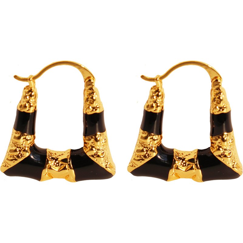 Women's Jewelry Niche Black Enamel Trapezoidal Ear Buckle Wrinkled Texture Geometric Egyptian Earrings Medieval Temperament Earrings