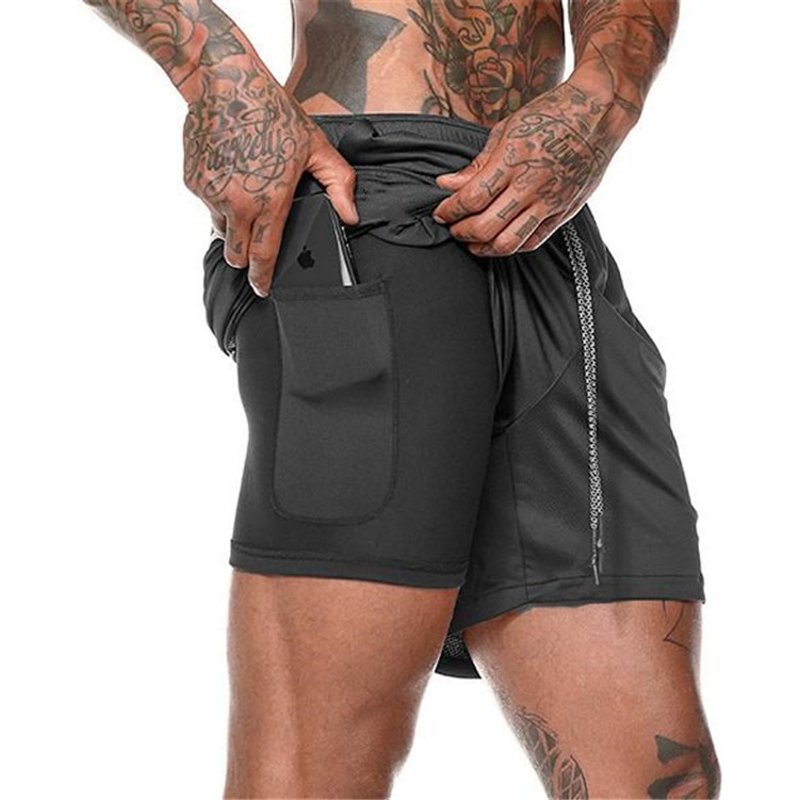 New Double-Layer Solid Color Shorts For Men's Oversized Fitness, Sports Training, Casual Jogging Pants, Summer New
