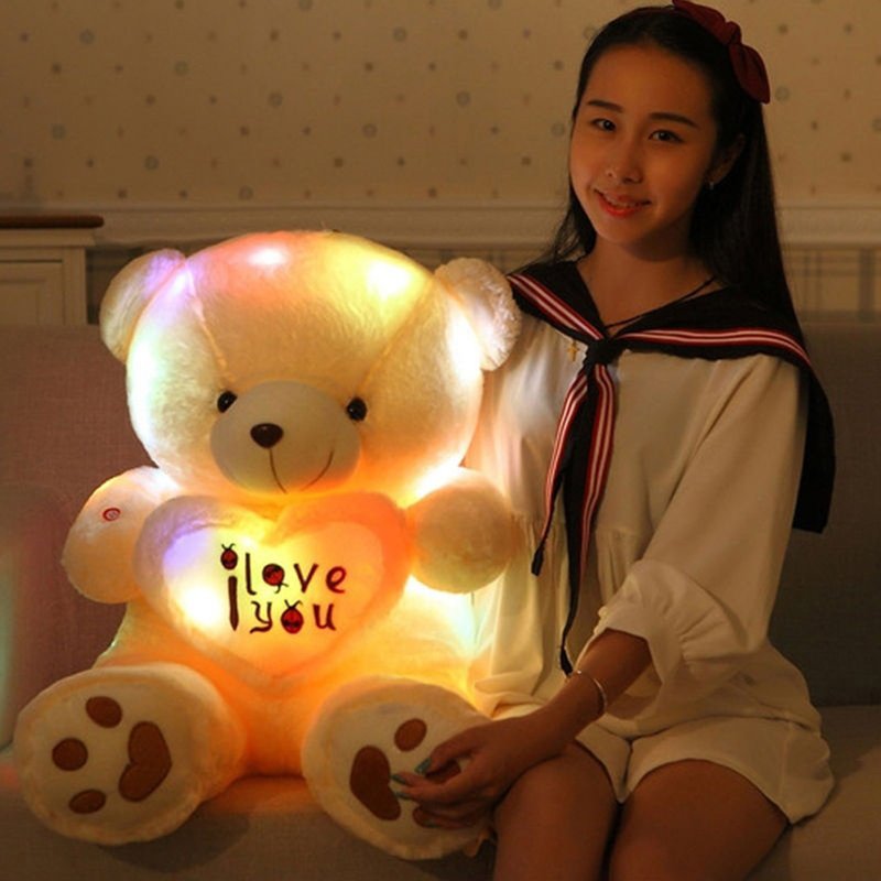 Cute Lovely I Love You Pattern Glow Light Up Soft Plush Bear Stuffed Toy Gift